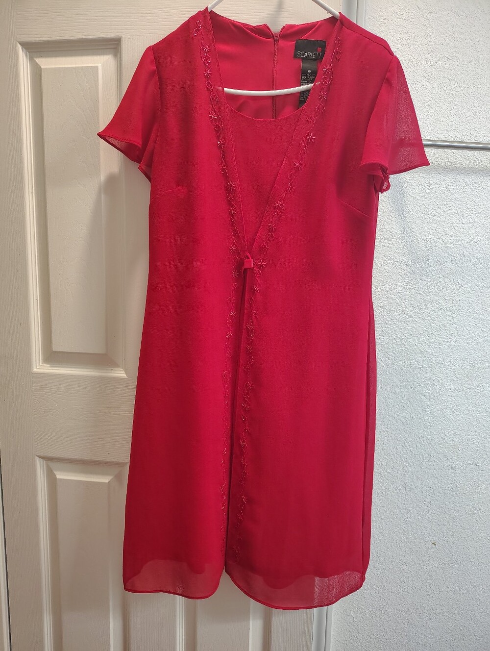 Vintage 1990s Scarlett Red Cocktail Dress Mock Two Piece Party Dress With Flutte
